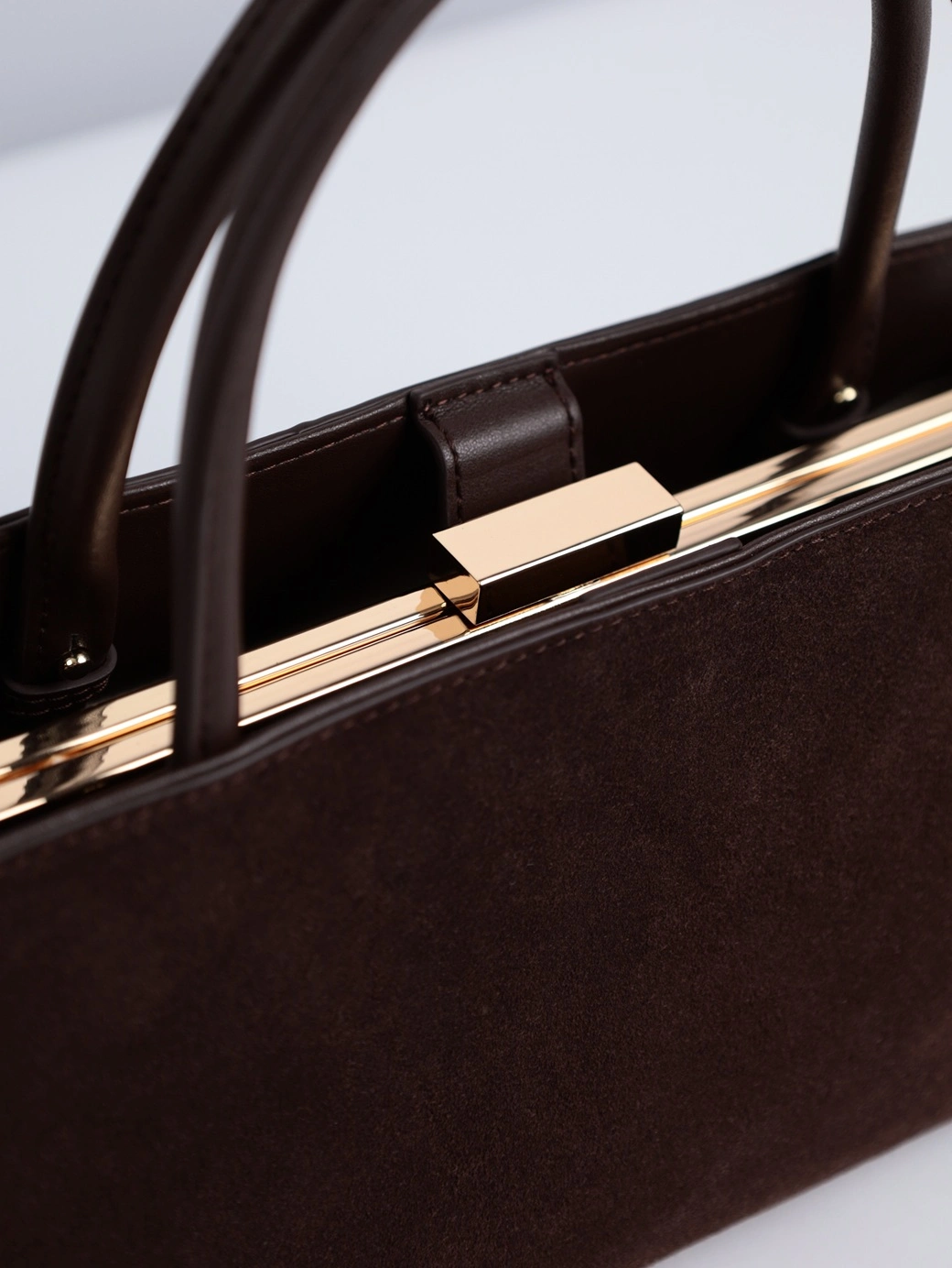 Женская замшевая сумка-фрейм Ludor, тёмно-коричневая — арт. 461-42